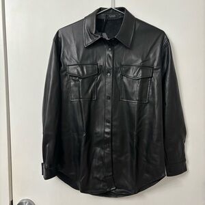 NWT Women’s Faux Black Leather Snap Button Up Shirt Size 8 Western Goth …